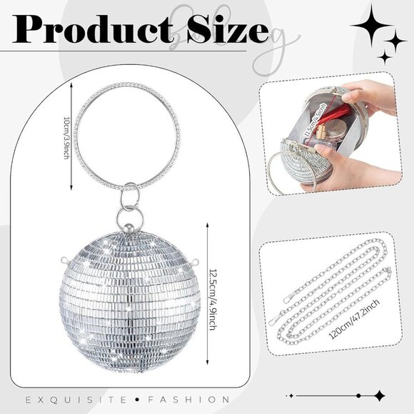 Stunning Silver Disco Ball Clutch - Rhinestone Evening Purse for Events - Picture 2 of 6